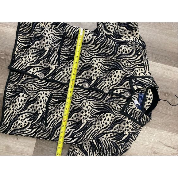 Jane Ashley Cream Black Blue Button Knit Jacket, Size Medium - Picture 7 of 8